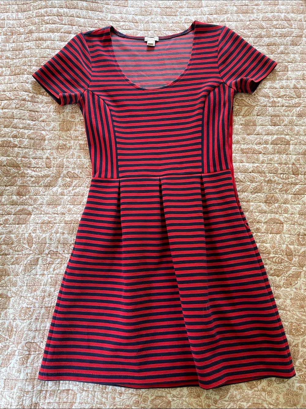 J. Crew Red and Blue Striped Scoop-Neck Fit & Flare Dress